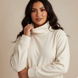 NWT Vineyard Vines Fleece Funnel Neck Cream Cowl Neck Sweater in Pina Colada